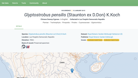 Example of actionable IIIF Icon from RBGE data in GBIF data portal
